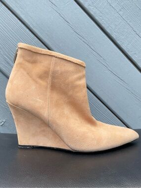 Elyse Walker Tan Suede Wedge Ankle Boots size 37.5 US 7.5